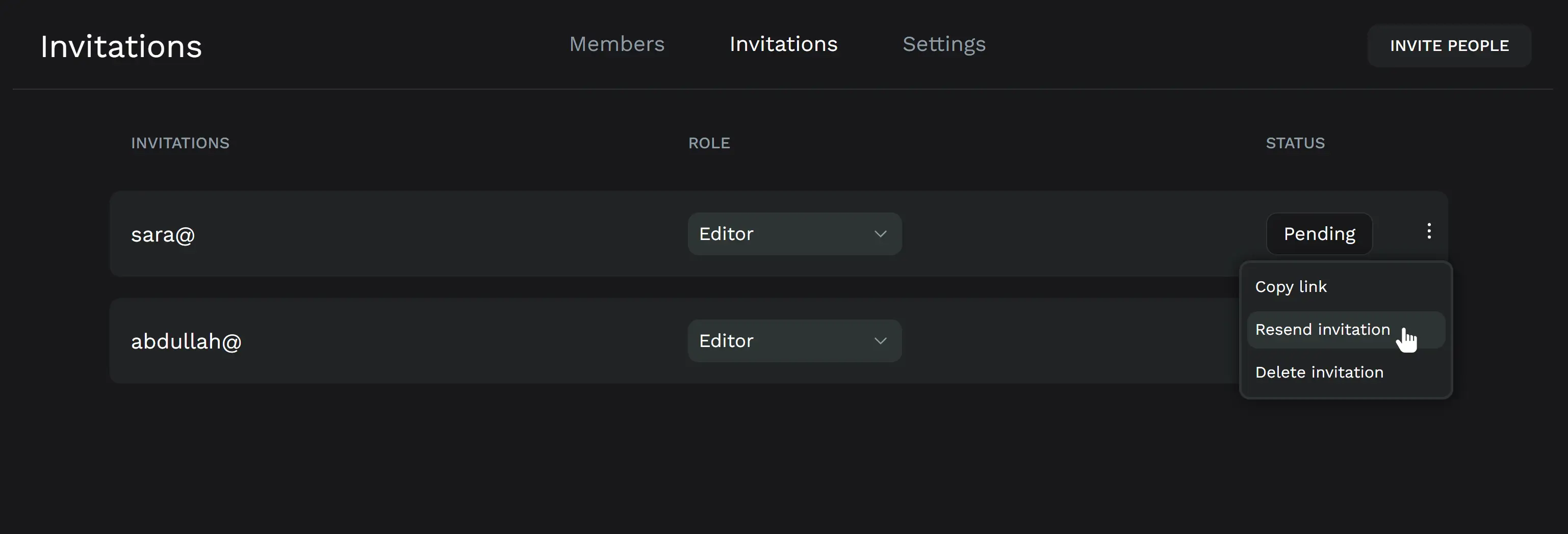 Invitations options
